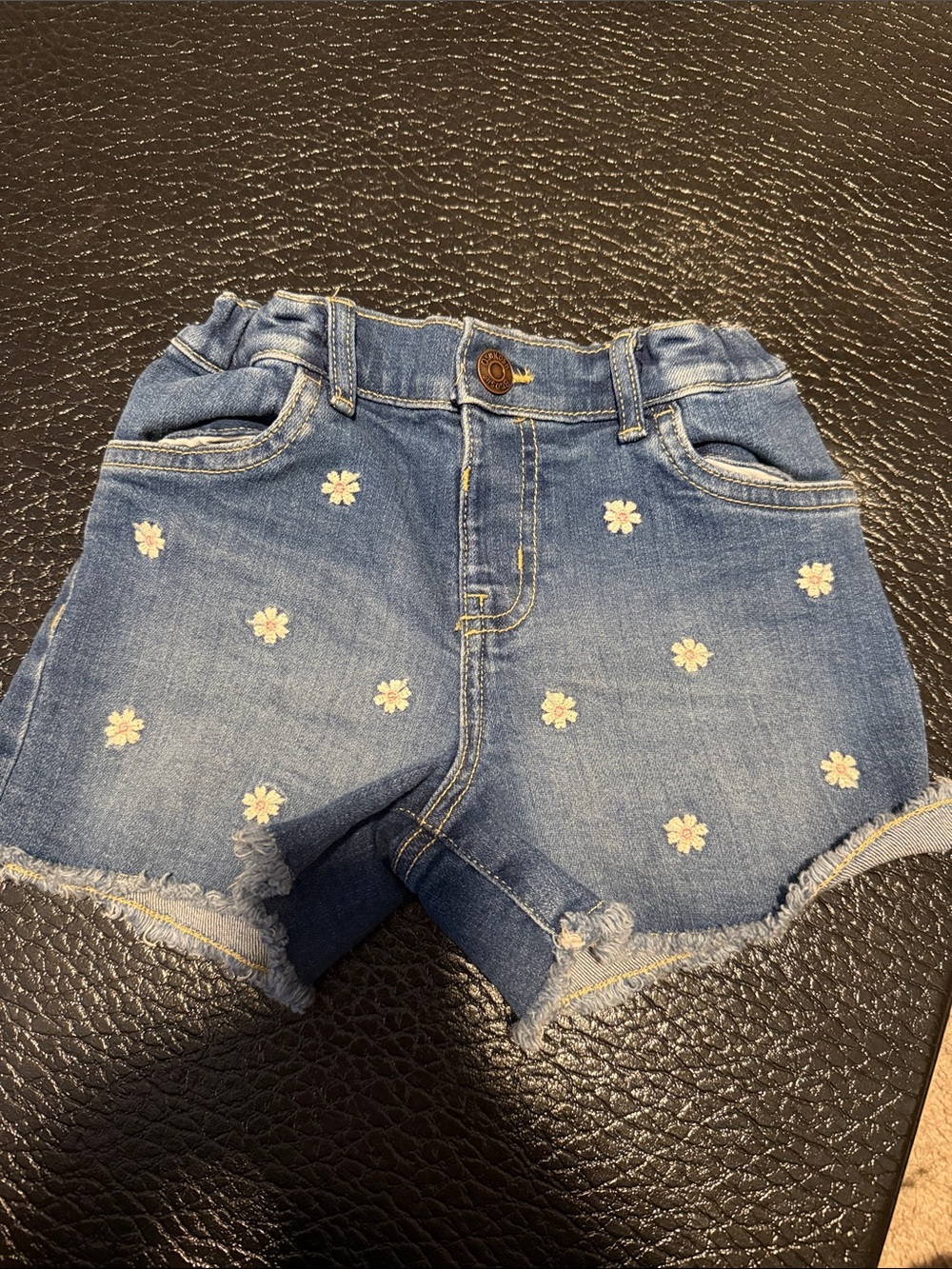OshKosh B'gosh Denim Shorts with White & Yellow Daisy Embroidery